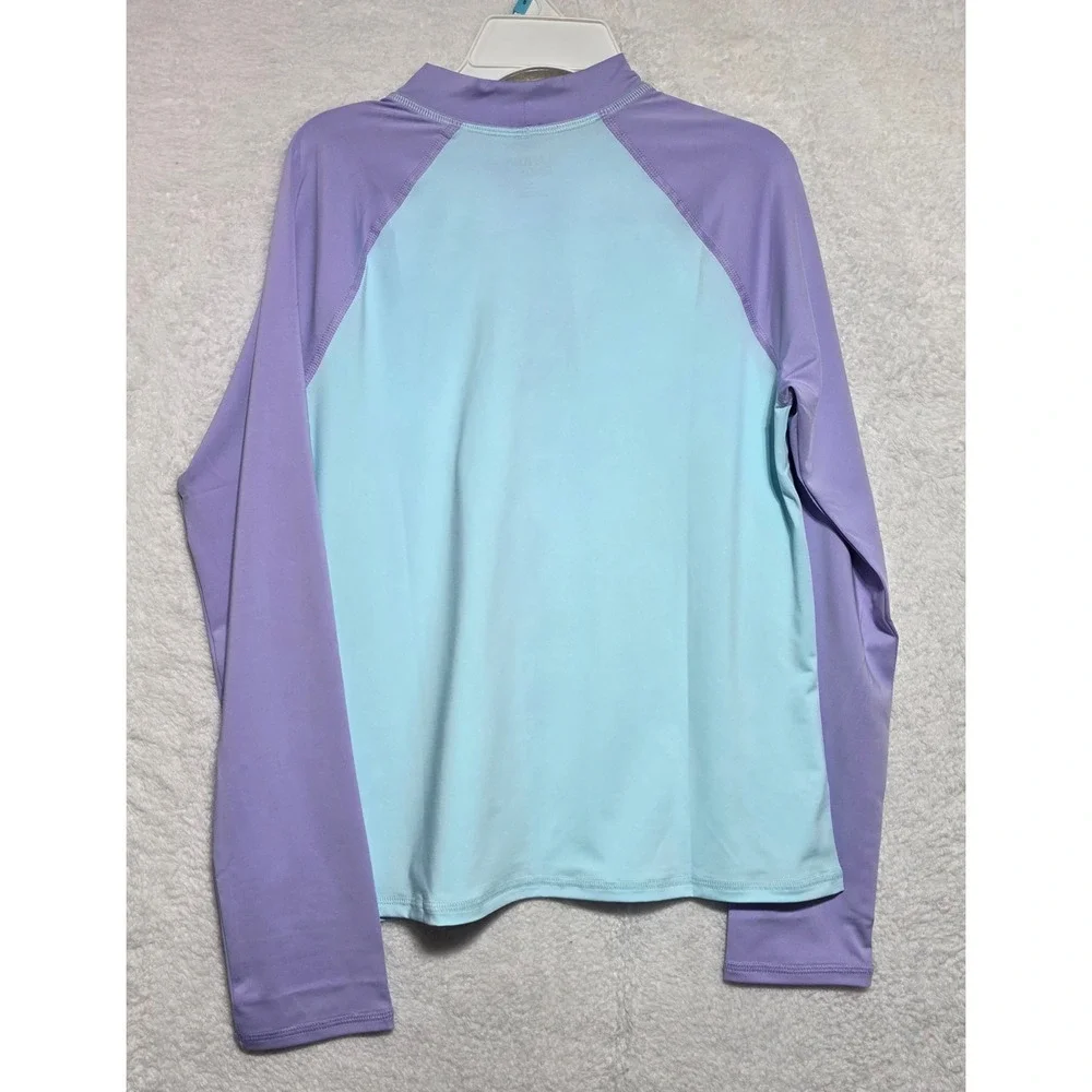 Lands End Girls XL 14-16 Seahorse Flip Sequin Rash Guard Swim Top Blue/Purple